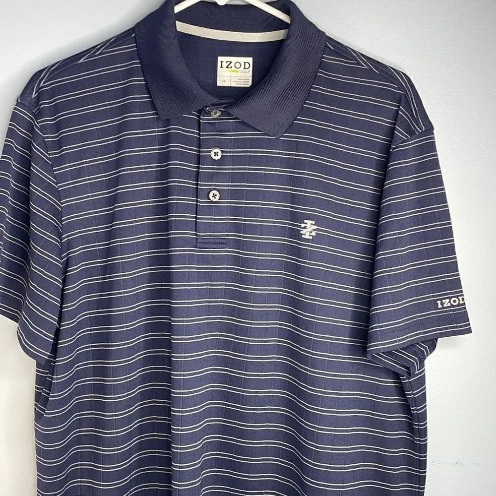 IZOD Golf Shirt Polo Large Blue Striped